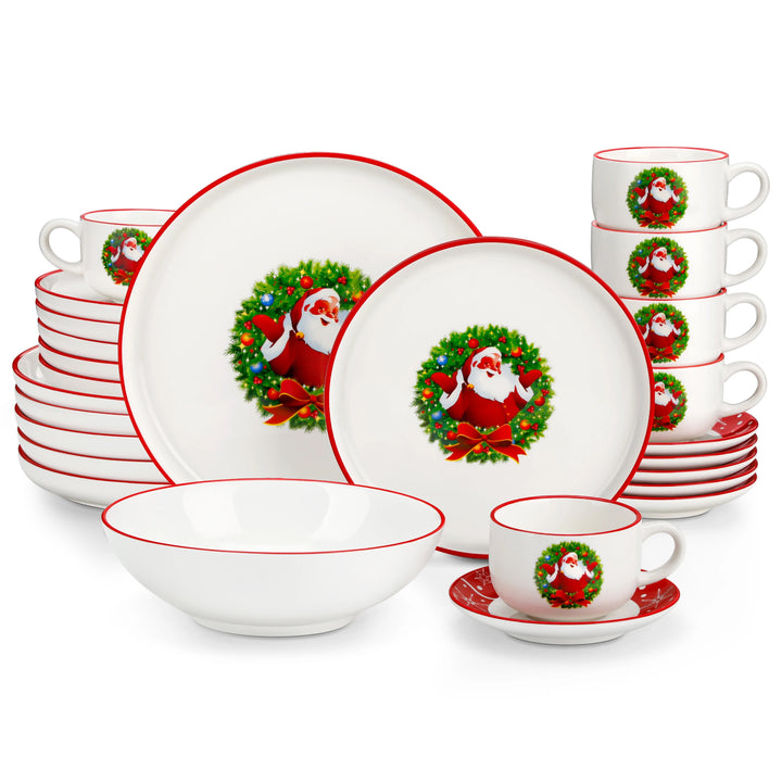 VEWEET 12/30 Piece Christmas Dinnerware Set Christmas Tree Ceramic Plate Set With 4/6pc Dinner Plate/Dessert/Soup/Bowl/Mug