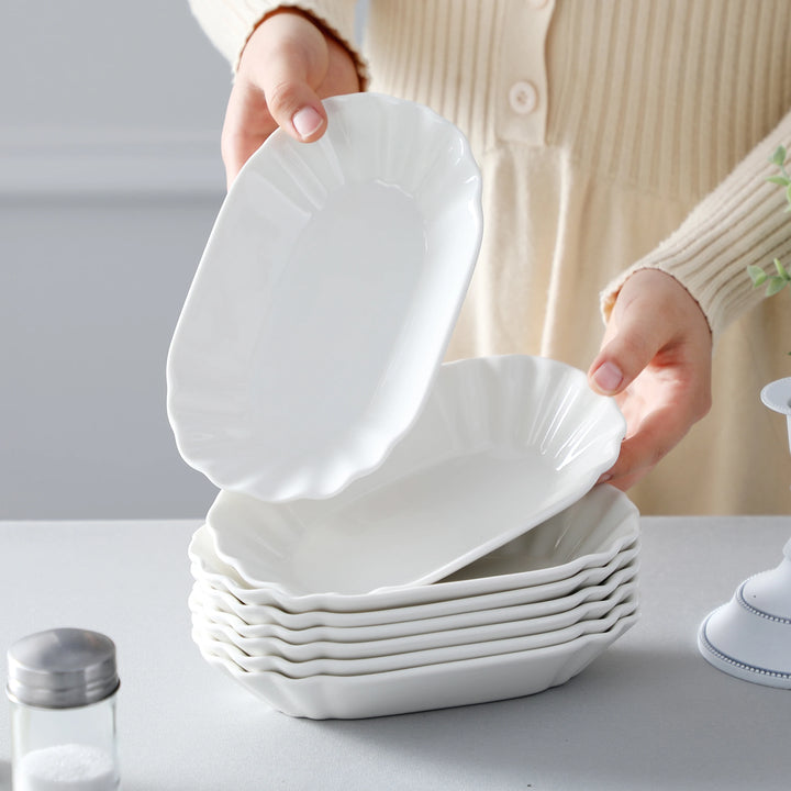 MALACASA Regular 8-Piece 7.75" Ceramic White Porcelain Breakfast Tray Dinner Plate Dessert Plate Cake Potato Chip Snack Dishes