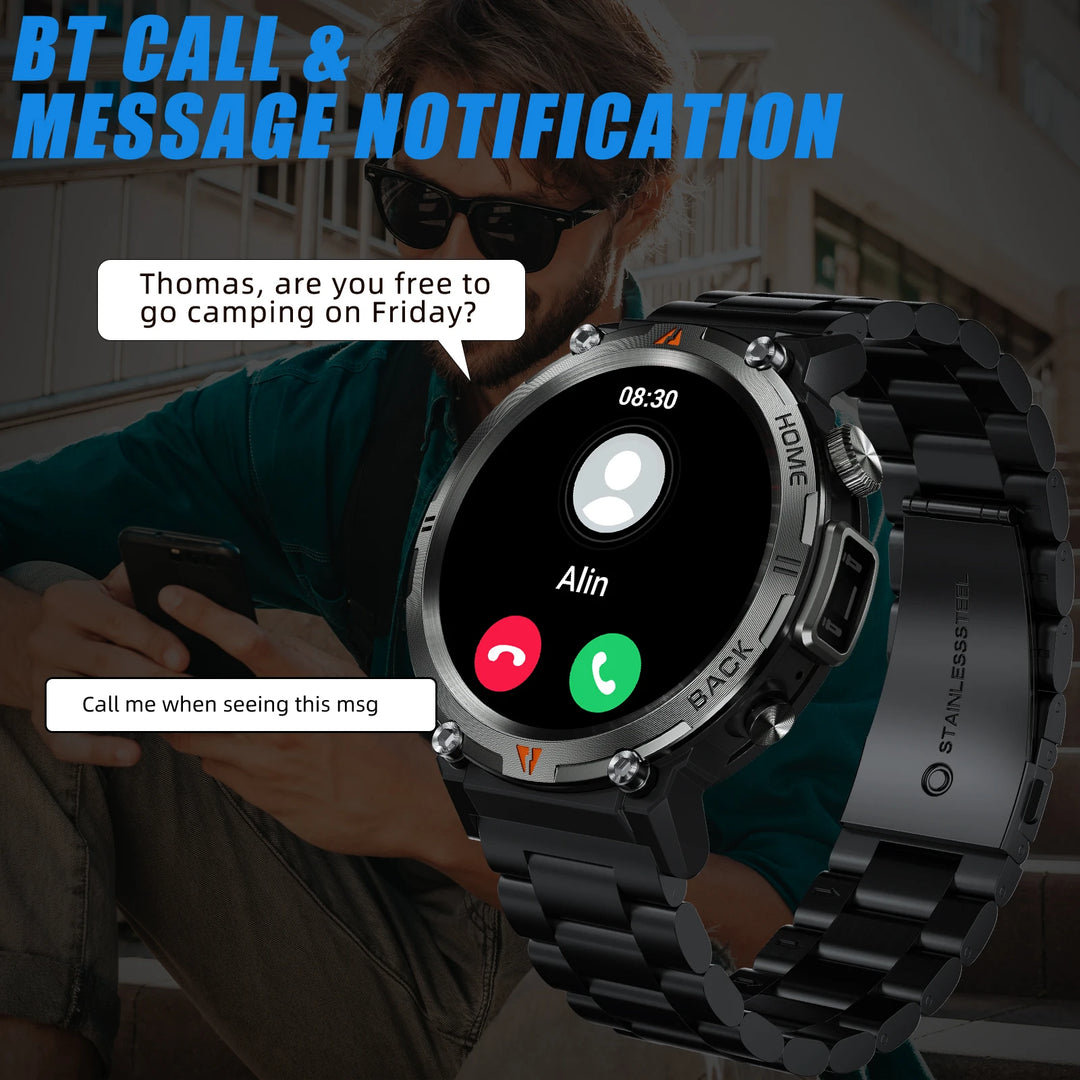 LaNikar New Bluetooth Call Smart Watch Men Full Touch Screen Health Monitor With Flashlight Men SmartWatch