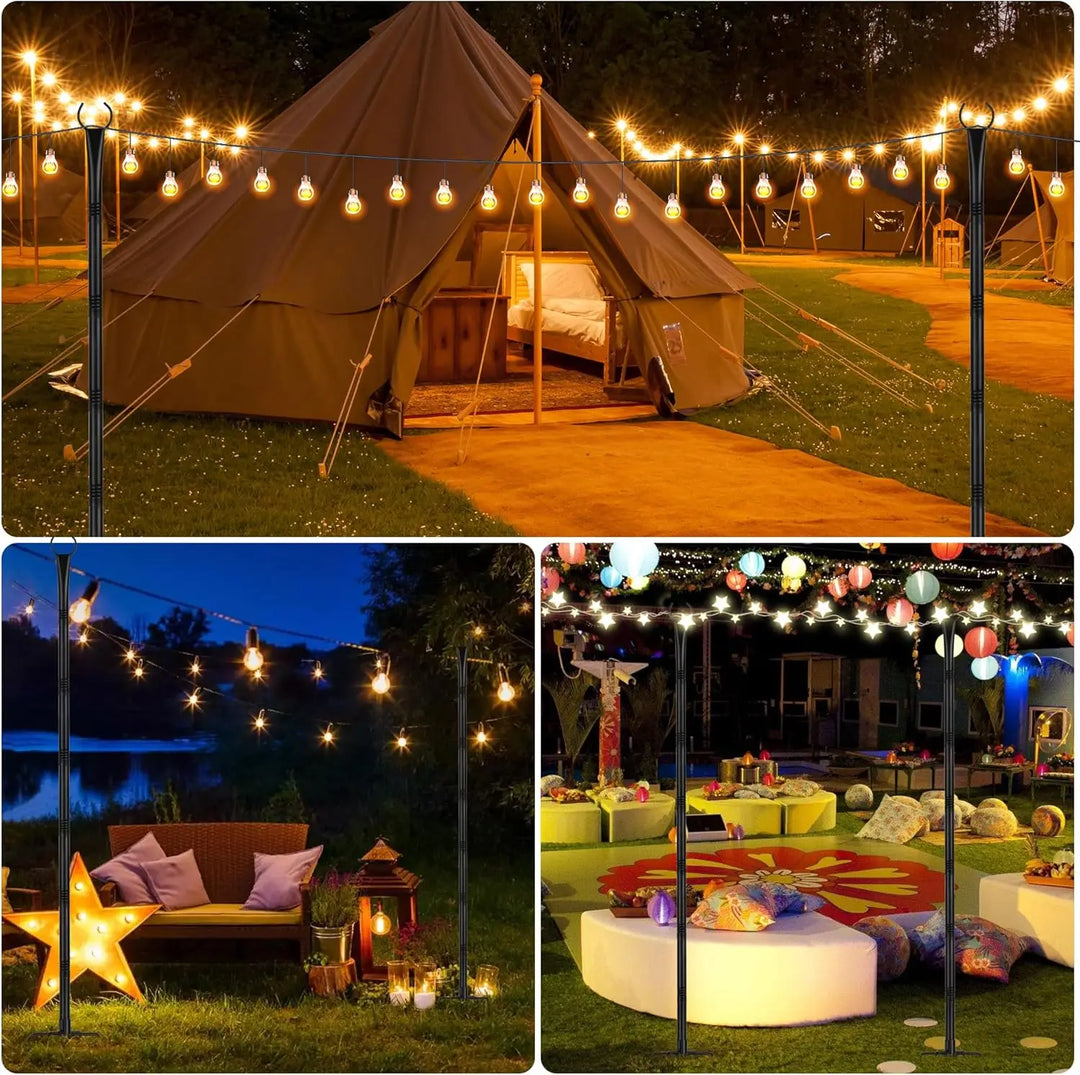 4 Pack 10ft String Light Pole for Deck, Metal String Light Pole for Outdoor Hanging,  (only string light pole)
