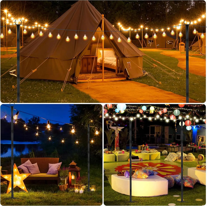 4 Pack 10ft String Light Pole for Deck, Metal String Light Pole for Outdoor Hanging,  (only string light pole)