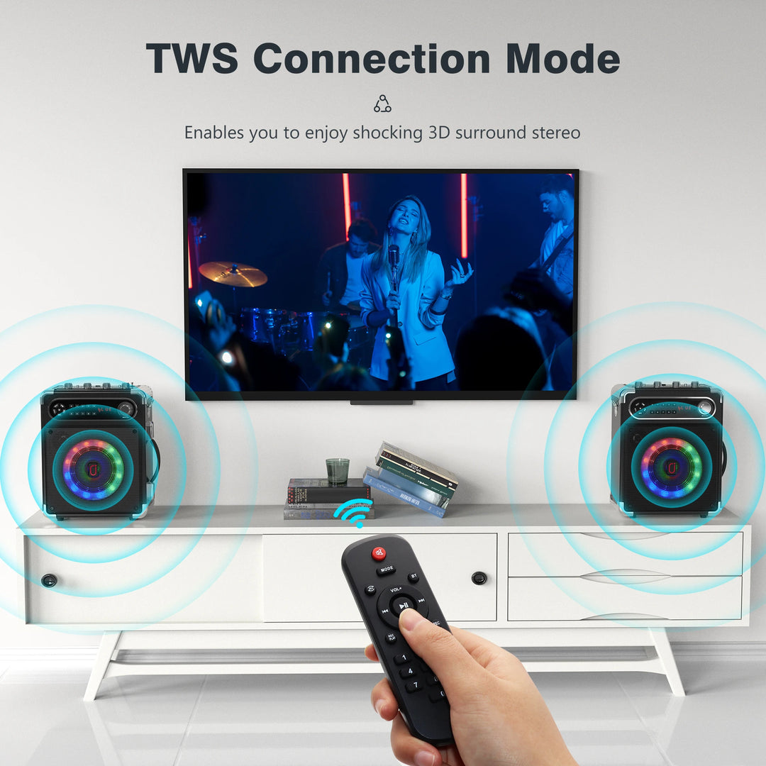 S55 Karaoke Machine with 2Wireless Microphones,Portable Bluetooth Speakers with Bass/Treble Adjustment,Pa System,Remote Control