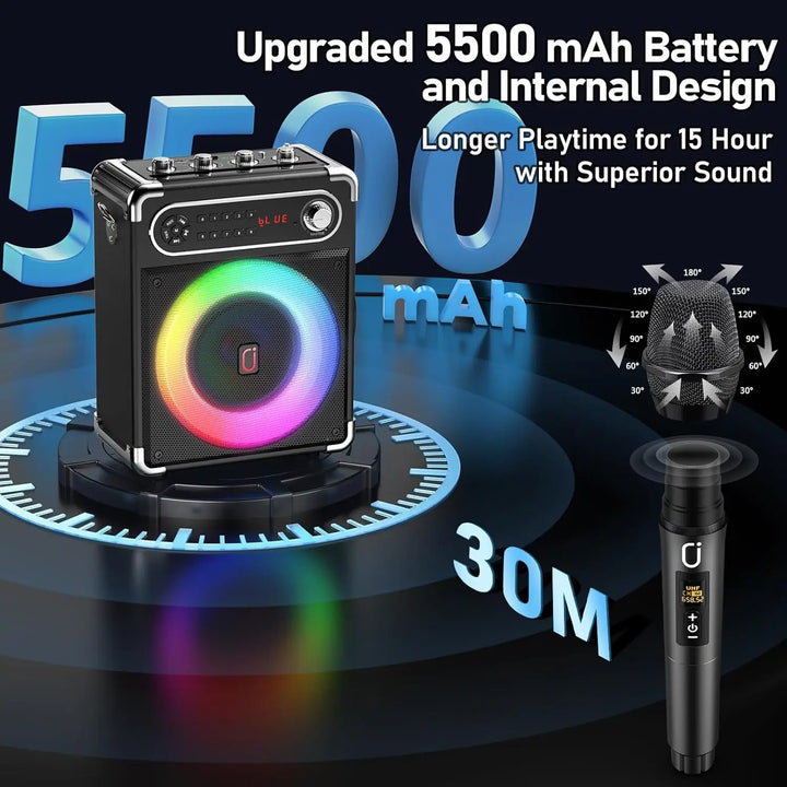 FanFun Karaoke Machine with 2 Microphones, Portable Bluetooth 5.3 Karaoke Speaker for Outdoor Events,Gatherings and Parties