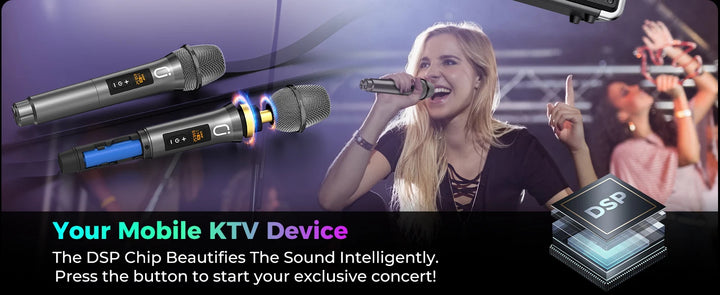 FanFun Portable Speaker Microphones Karaoke Machine with DJ Lighting PA System for Home Singing Adults
