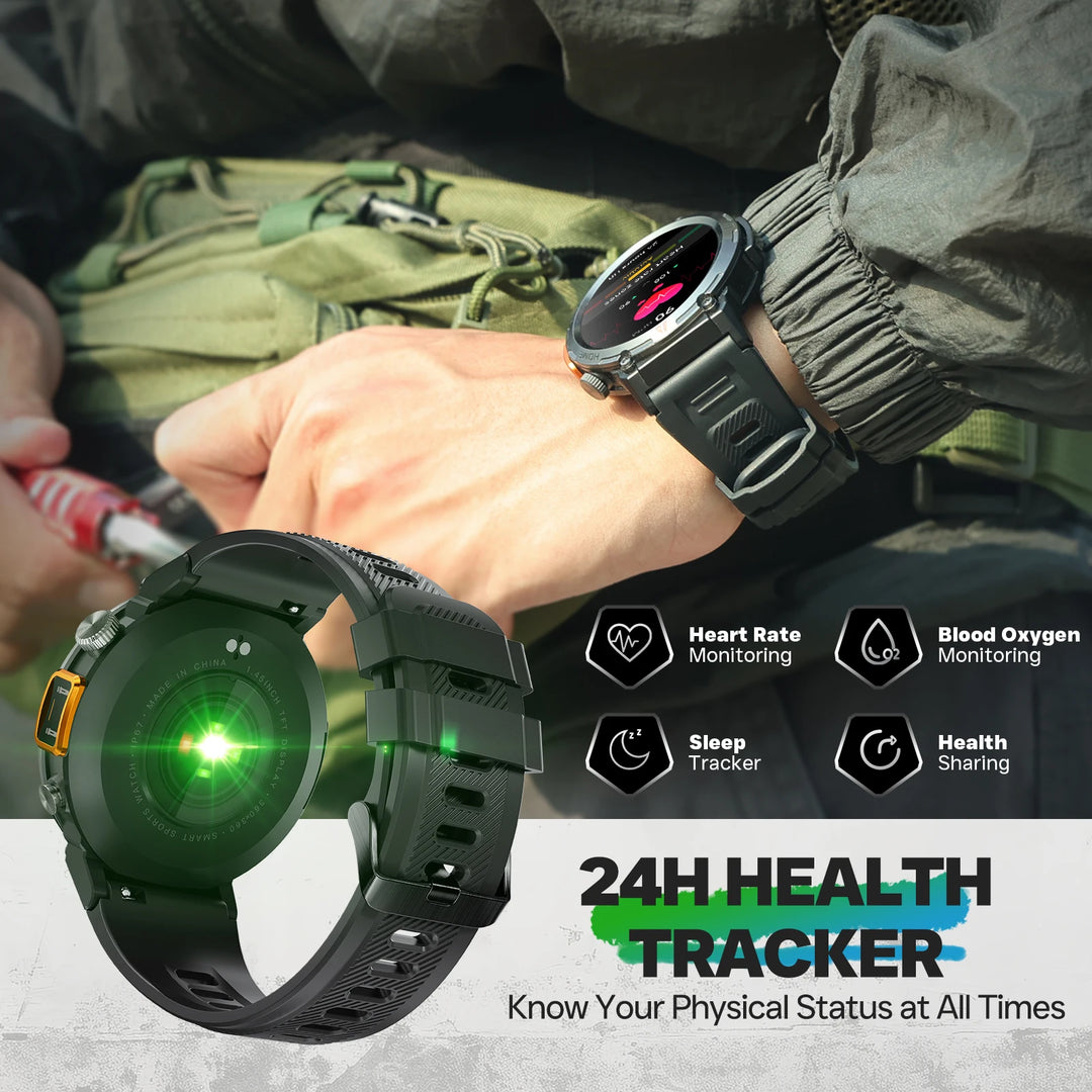 EIGIIS KE3 Bluetooth Call Smart Watch Men Full Touch Screen Health Monitor Clock With Flashlight  For IOS Android