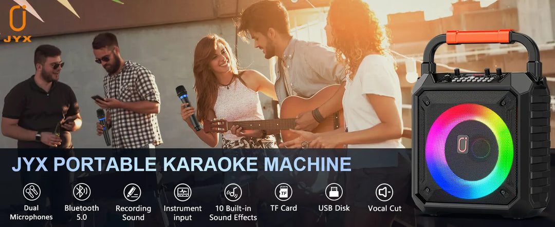 T17-T Wireless Bluetooth Speaker, Karaoke Machine with 2 Microphone, Home Karaoke System with LED Party Light