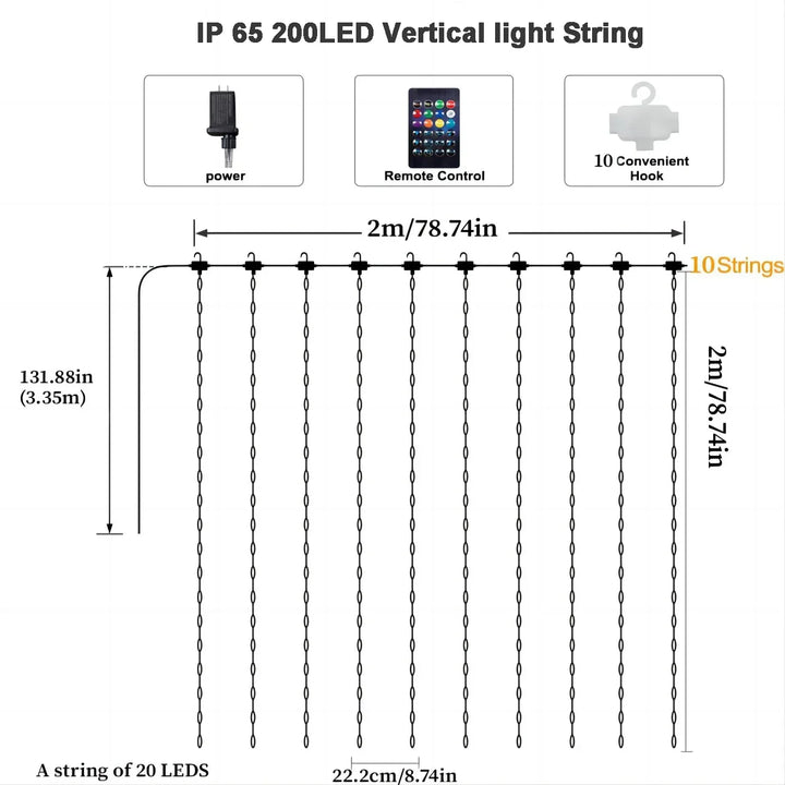 Smart Curtain Lights String App Controlled LED Window Hanging Curtain Lights 300/200 LED RGB Color Music Pattern  Change Display