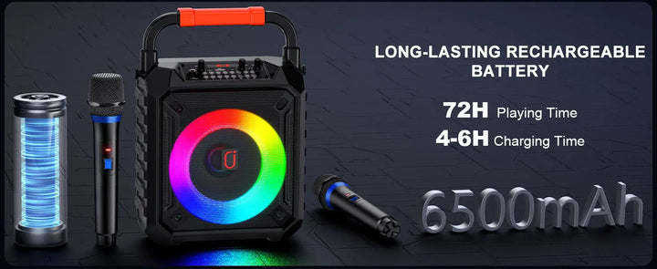 T17-T Wireless Bluetooth Speaker, Karaoke Machine with 2 Microphone, Home Karaoke System with LED Party Light