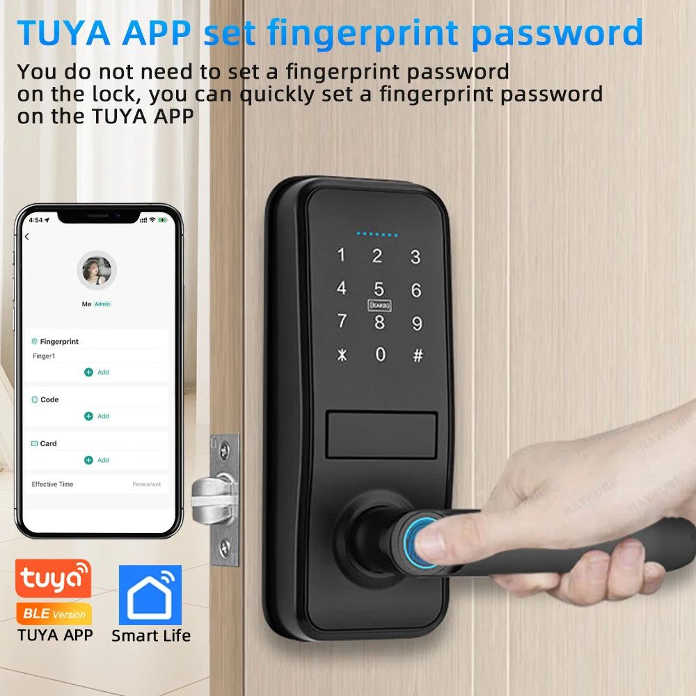 RAYKUBE Smart Biometric Fingerprint Door Lock Electronic Lock Tuya App Set Fingerprint/ Password/ Card Unlock Delivery From US