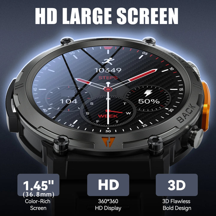 LaNikar KE3 Bluetooth Call Smart Watch Men Full Touch Screen Health Monitor With  steel ring Men SmartWatch For IOS Android