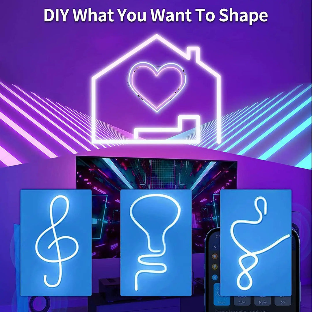 neon rope lights,GB Led Strip Lights, Waterproof IP67, DIY Design, Music Sync,  Remote Control, Multiple Modes