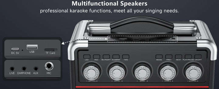 Dual Wireless Microphone with Satchel Bluetooth Karaoke Audio, TX05 with Bt, Usb, Tf Card, Fm, Recording, with Tws,Reverberation