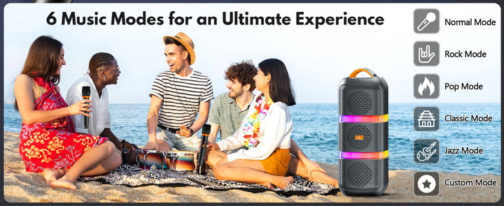 FanFun 2 Wireless Microphones Series Karaoke Machine with Treble/Bass Adjustment, Wireless PA System, 8 Sound Effects