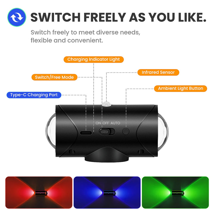 LED Motion Sensor Wall Sconce Lights, 3 Modes, 8 Lighting Colors, USB Rechargeable Magnetic Night Lamp for Bedroom, Bathroom