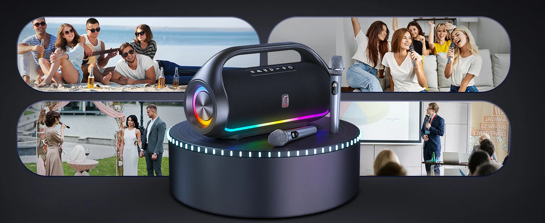 JYX Bluetooth Speaker, Portable Speaker with DJ Lights, Deep Subwoofer, Waterproof Outdoor Speaker with 2 Wireless Microphone