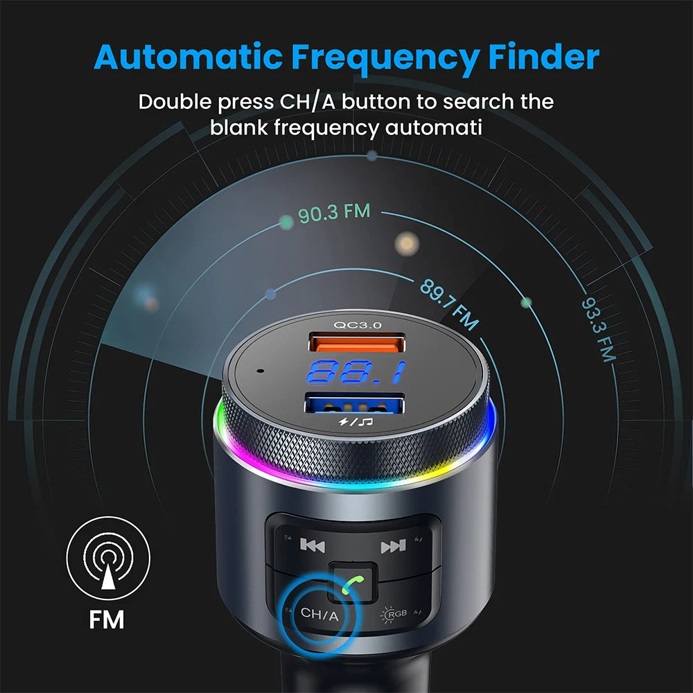 Mpow Bluetooth FM Transmitter for Car Adapter Bluetooth Wireless Radio MP3 Player with QC3.0 Quick Charge Handsfree Callling