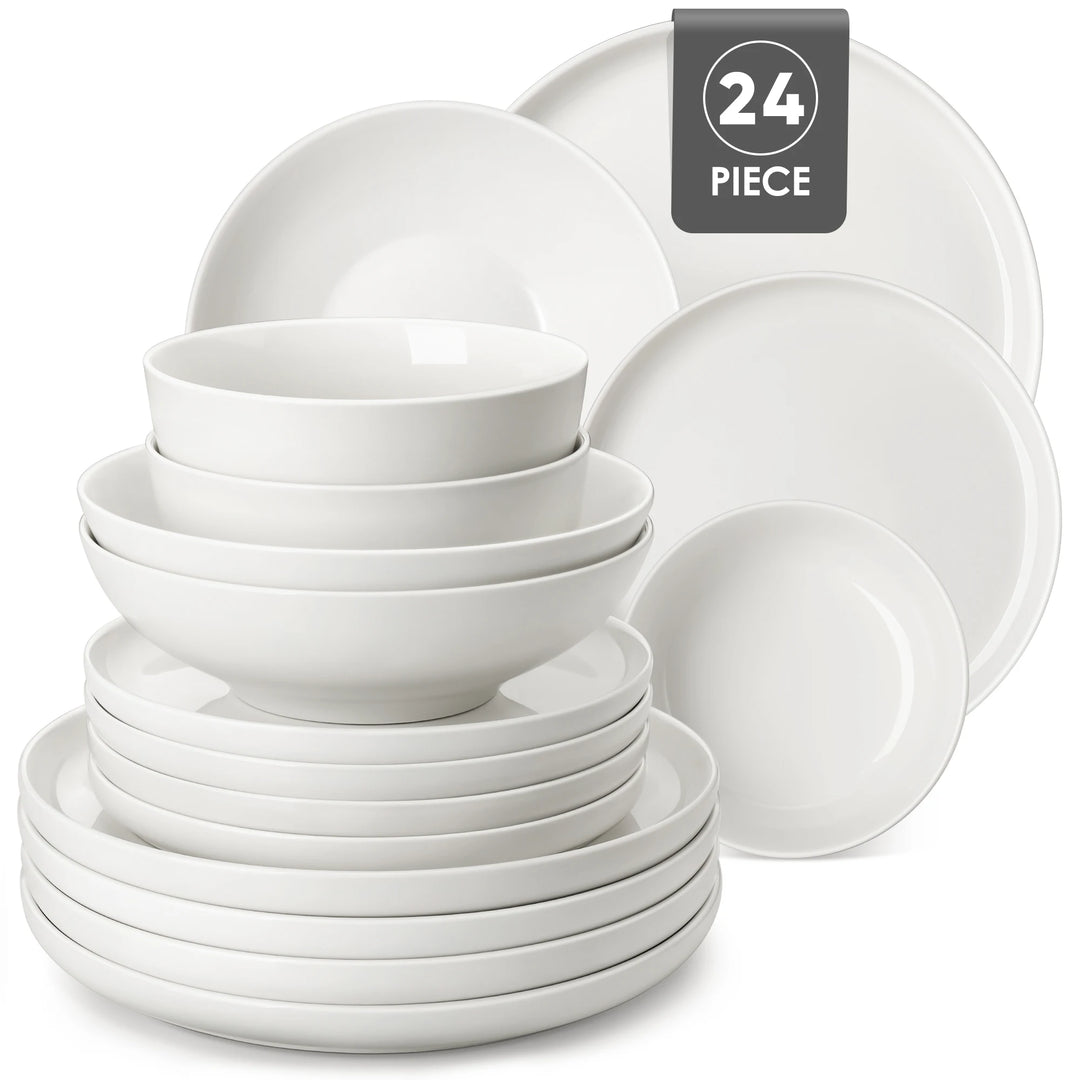 MALACASA 12/16/18/24 PCS Porcelain Plates Dinnerware Sets Ceramic Plates Set with 4/6 PCS Dinner Plate/Dessert/Cereal Bowl/Soup