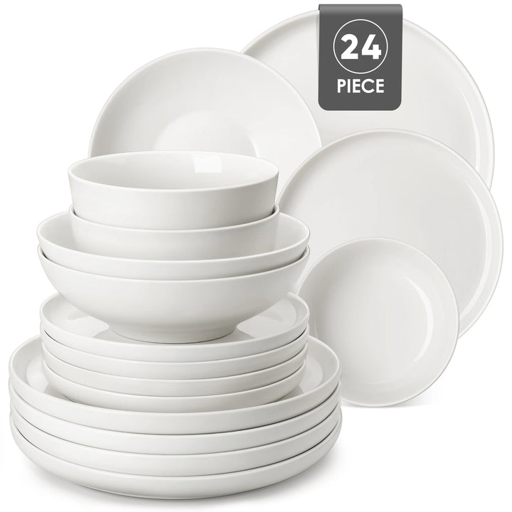 MALACASA 12/16/18/24 PCS Porcelain Plates Dinnerware Sets Ceramic Plates Set with 4/6 PCS Dinner Plate/Dessert/Cereal Bowl/Soup