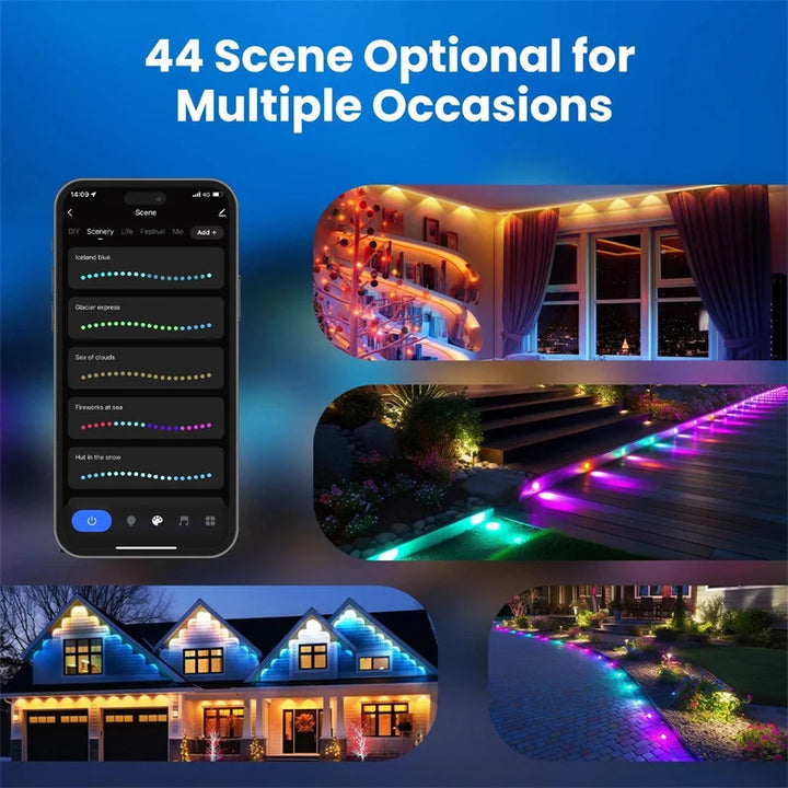 Outdoor Lights 90 LED Eaves Lights Smart Eaves String RGB Lights Full House Ambient Lighting Halloween Decorations Outside