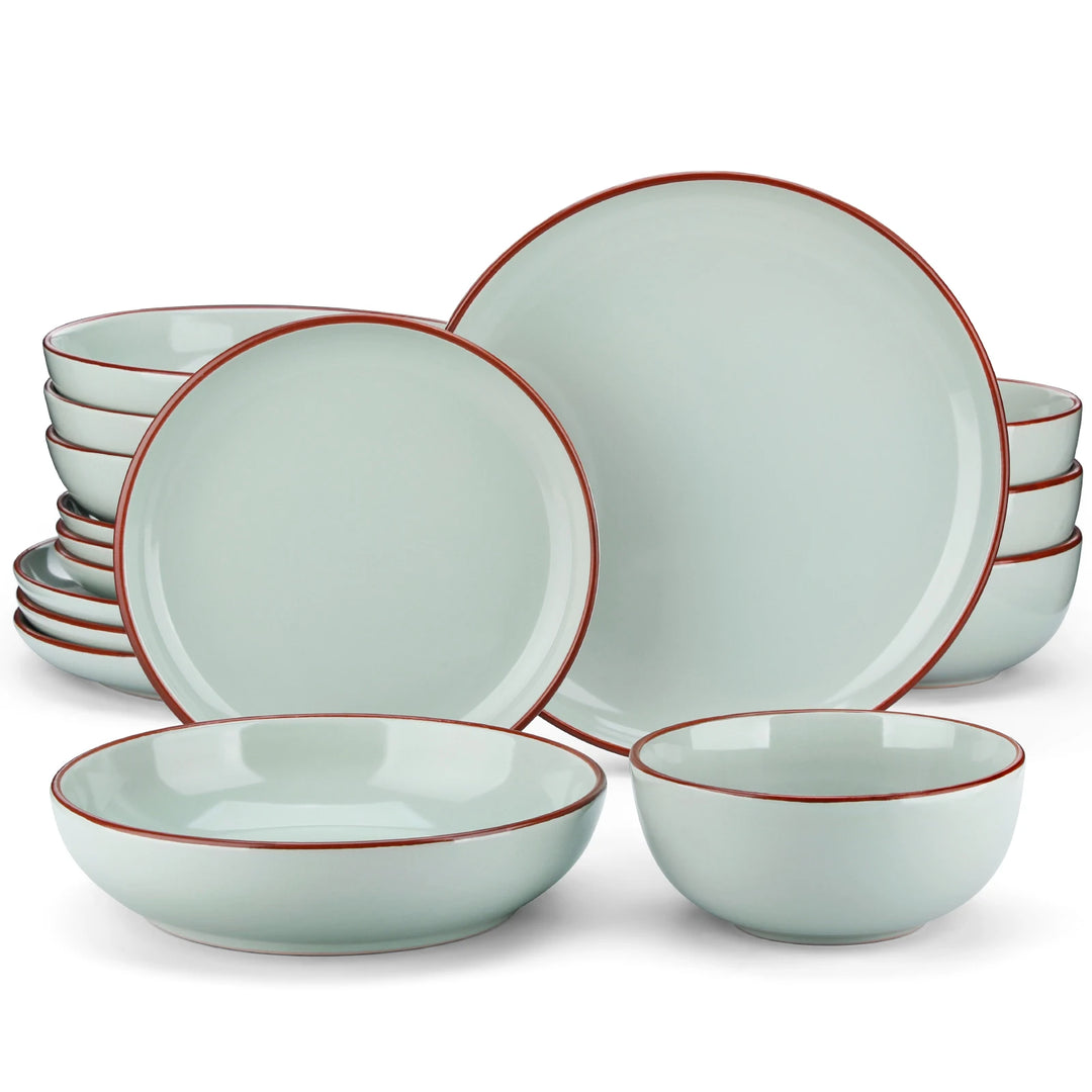 VANCASSO NYMPH 16/32 Piece Ceramic Glaze Tableware Set with Dinner/Dessert/Soup Plate/Bowl  For 4/8 Person 4 Color Optional