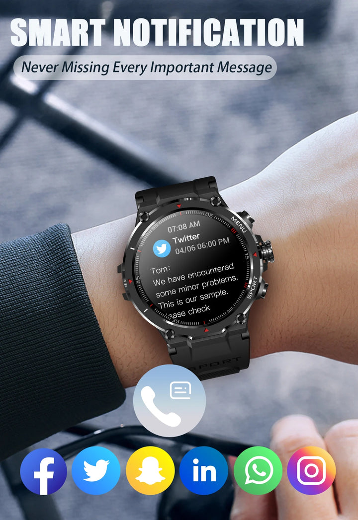 LaNikar Military Smart Watch for Men 1.32’’ HD Rugged Fitness Tracker with Heart Rate Sleep Monitor Pedometer for iPhone Android