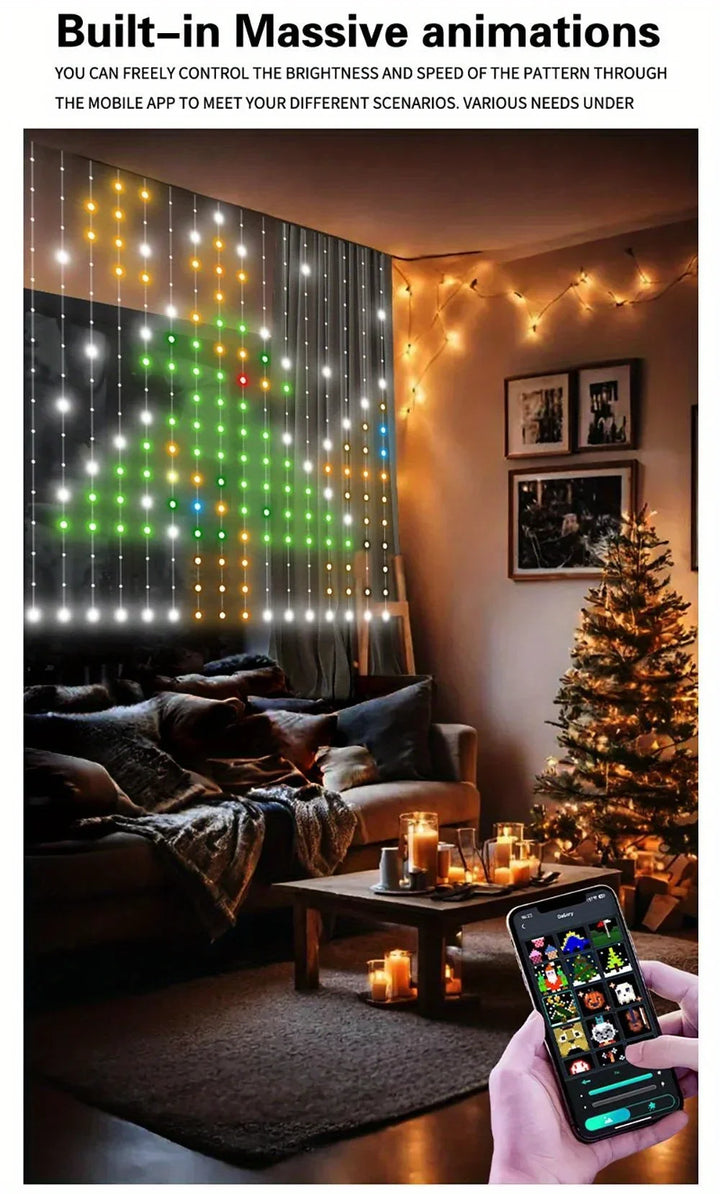 Smart LED Curtain Lights RGB APP Control DIY Text and Pattern 400LEDs Hanging Fairy String Lights Curtain Home Room Decor
