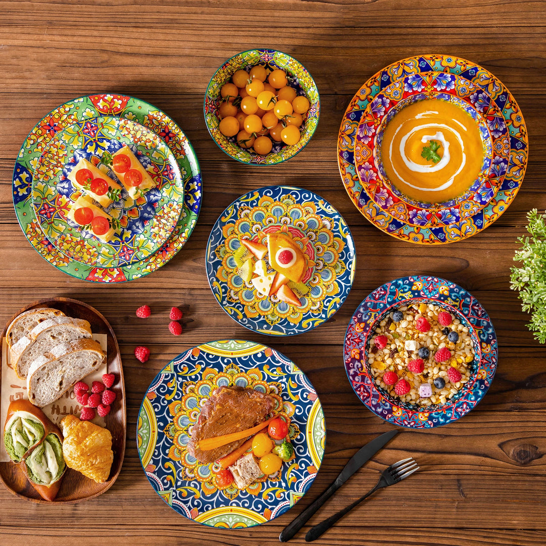 vancasso 12/24 Piece New Bohemian Ceramic Dinnerware Plates Porcelain Plates Dinner Set with 4pcs Dinner Plate/Dessert/Bowl