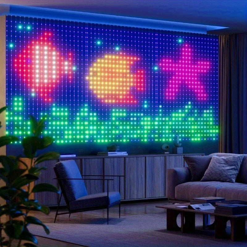 Smart LED Curtain Lights RGB APP Control DIY Text and Pattern 400LEDs Hanging Fairy String Lights Curtain Home Room Decor