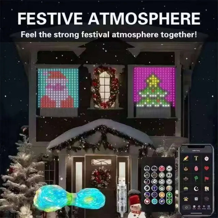 400LEDs Smart LED Curtain Lights USB Dynamic Pattern DIY Curtain String Light with App Remote for Christmas Halloween 2*2m/3*3m