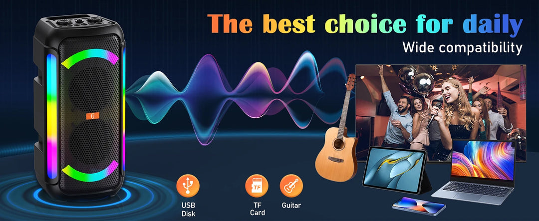 T30 Karaoke Bluetooth Speaker Music Rhythm Light 360 Degree Stereo Surround Wireless Subwoofer with 2 Wireless Bluetooth Mic