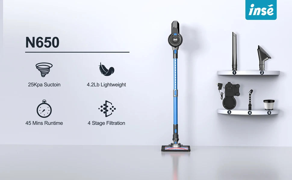 INSE N650 Cordless Vacuum Cleaner 4-Stage Advanced Filtration System Captures 99.99% of fine particles