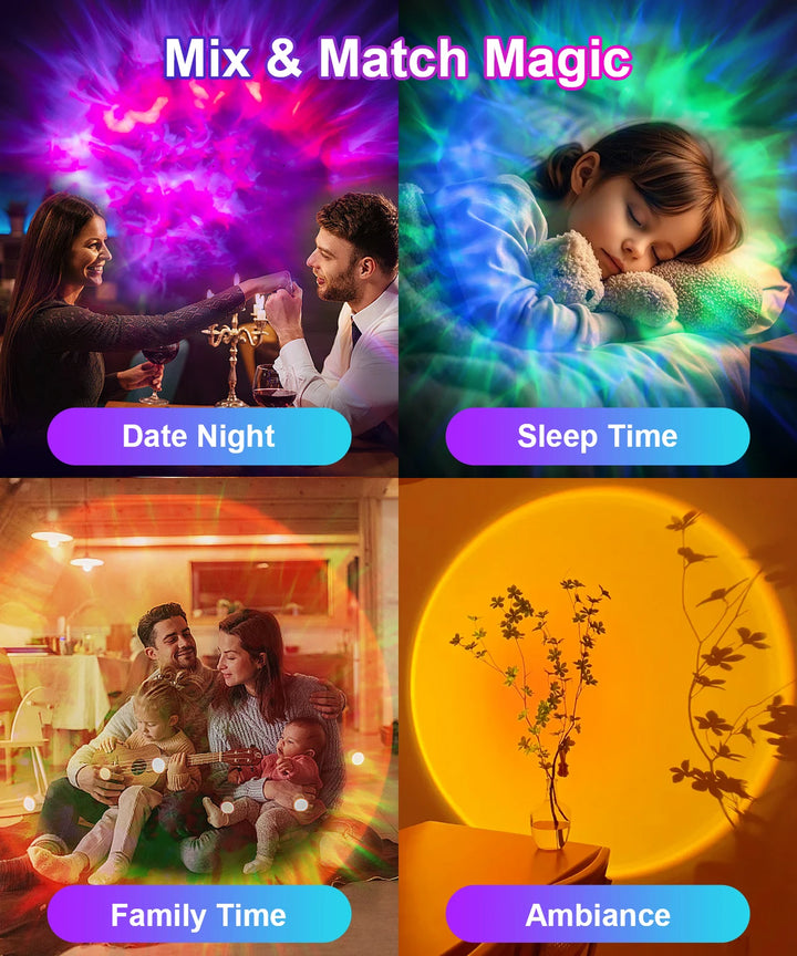 2025 New USB LED Projector Light, Modern Moire Pattern & Sunset Design, Adjustable Atmosphere Lighting With Remote Control