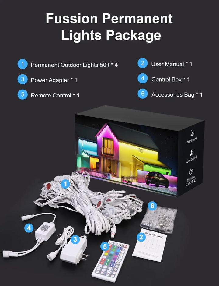 Permanent Outdoor Lights for House, 2025 Smart RGB LED Outside Lights with Remote Control, IP67 Waterproof Eternity Eaves Light