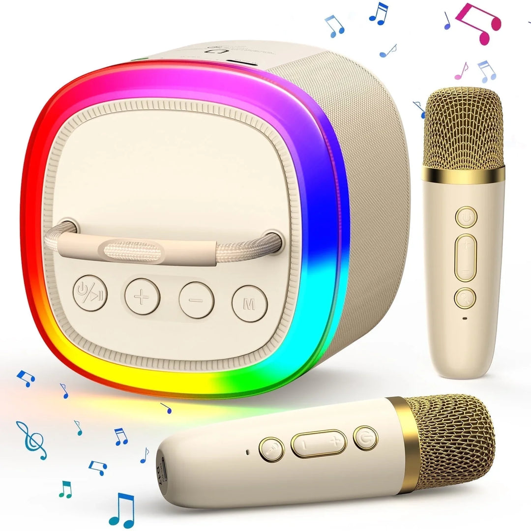 Portable Bluetooth Speaker, Wireless Mini Speaker with 2 Microphone, 5 Mode Voice Effect, LED Party Light