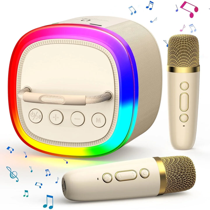 Portable Bluetooth Speaker, Wireless Mini Speaker with 2 Microphone, 5 Mode Voice Effect, LED Party Light