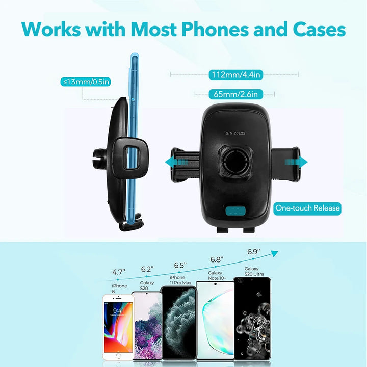 Mpow CA104 Universal Car Phone Mount Windshield Dashboard Car Phone Holder with Long Gooseneck for iPhone 14 15 Plus Samsung