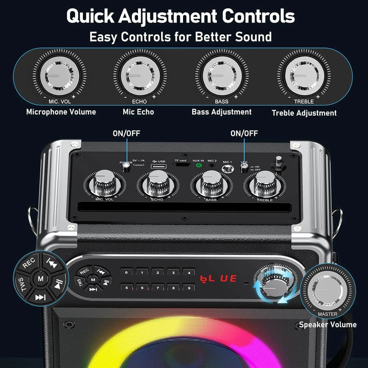 FanFun Karaoke Machine with 2 Microphones, Portable Bluetooth 5.3 Karaoke Speaker for Outdoor Events,Gatherings and Parties