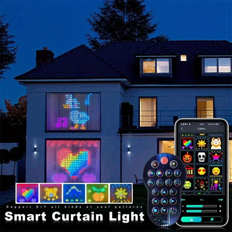 Smart LED Curtain Lights RGB APP Control DIY Text and Pattern 400LEDs Hanging Fairy String Lights Curtain Home Room Decor