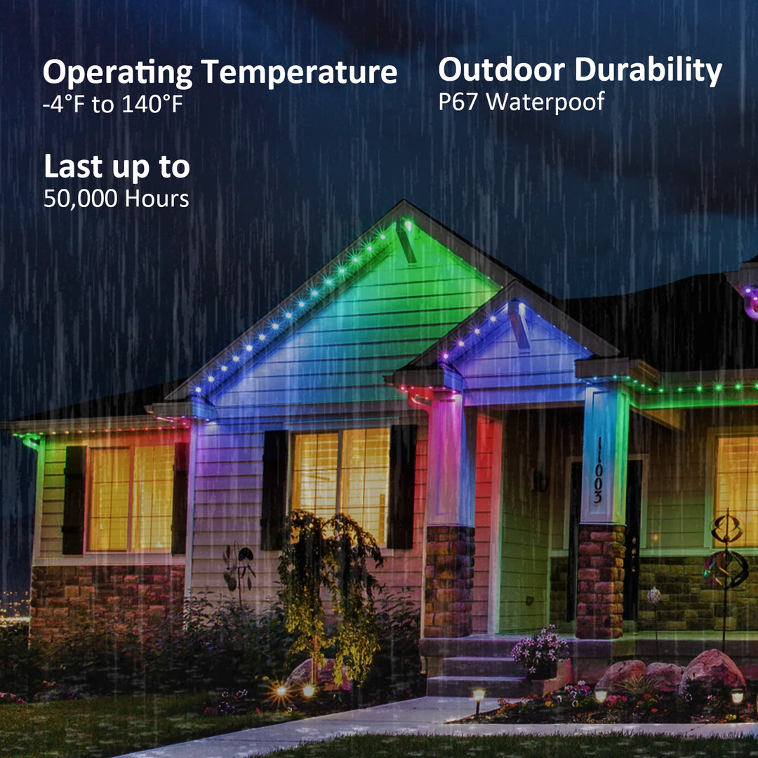 150FT 90LEDS, Permanent Outdoor LED strip Lights, Smart RGBIC Outdoor Lights With 72 Scene Modes, Garden Yard, IP68 Eaves Lights