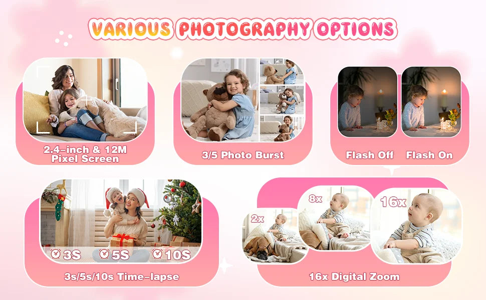 Kids Camera Instant Print 12MP 1080P Digital Camera Toddler HD Video Camera Print Photo Portable Toy Age 3+ Girl Christmas Gift