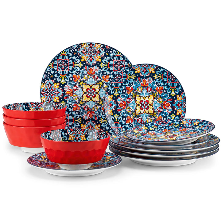 vancasso 12/24 Piece New Bohemian Ceramic Dinnerware Plates Porcelain Plates Dinner Set with 4pcs Dinner Plate/Dessert/Bowl