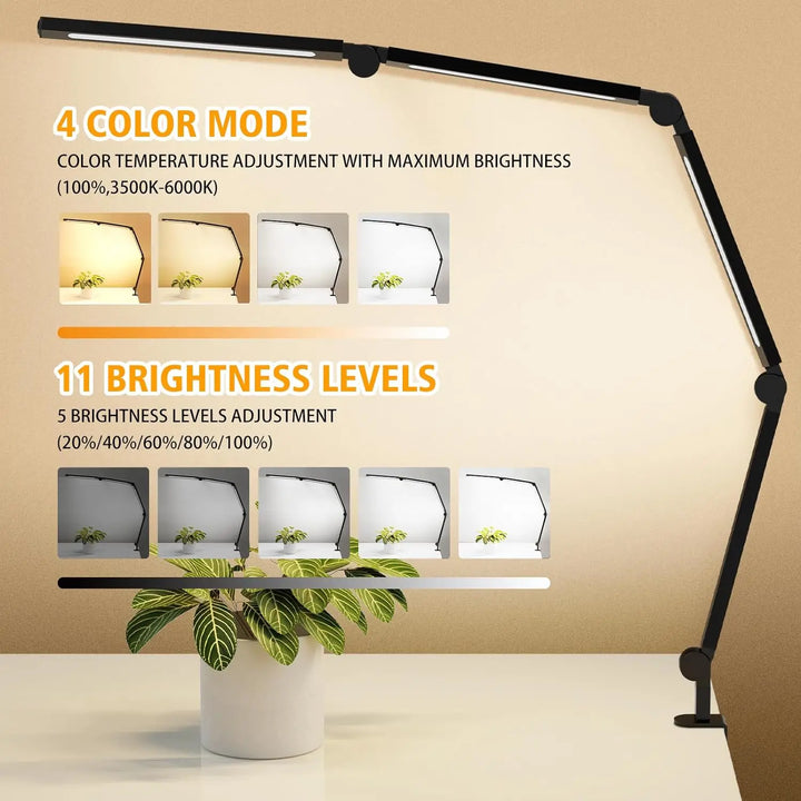 LED Desk Lamp with Clip, Multi-Angle Flexible 4-Segment 3-Light Source Office Desk Lamp, Table Lamp for Home Office Studio