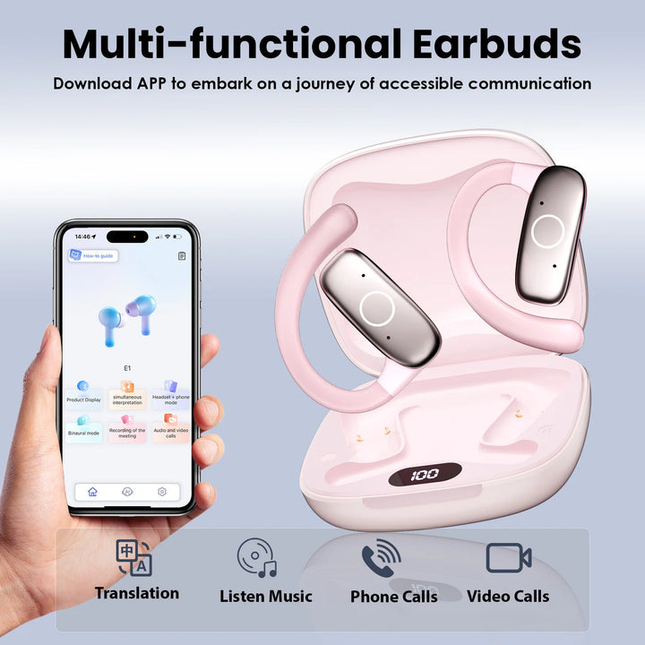 AI Language Translating Earbuds with 144 Languages Real Time Translator Earphone OWS Headphone Ear Buds for Business