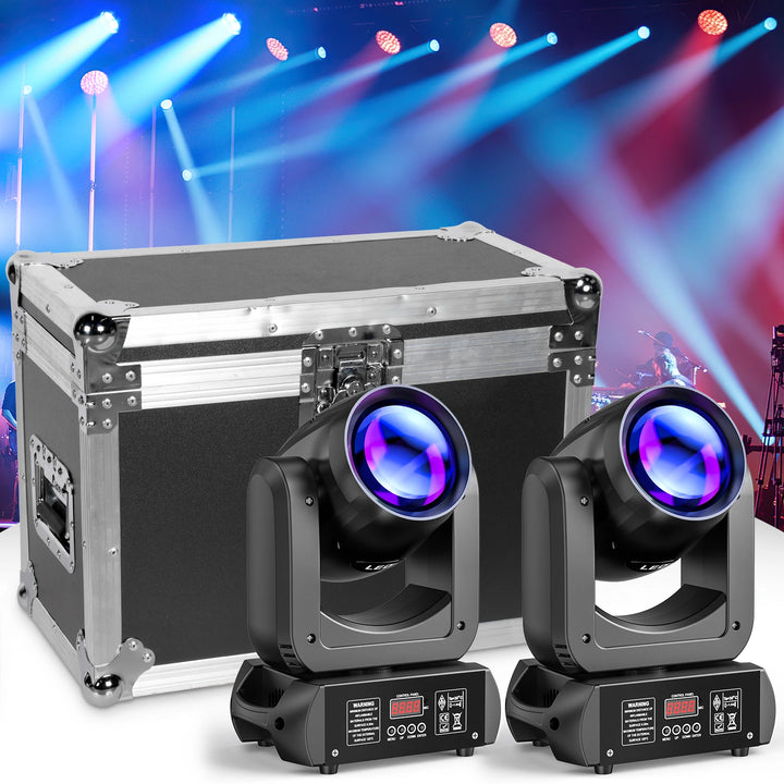 U’King 2Pcs 150W Beam Moving Head Lights With Airline Case 18Prism 8Gobo Stage Light&Flightcase Set For Wedding Party KTV Bar