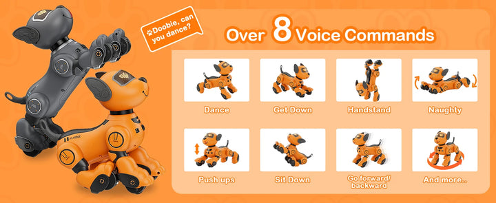 VATOS Robot Dog Toy for Kids Voice 2.4GHz Remote Control Robot Pet Touch Sensor 20+ Mode Puppy Toy for Kids Girls Orange