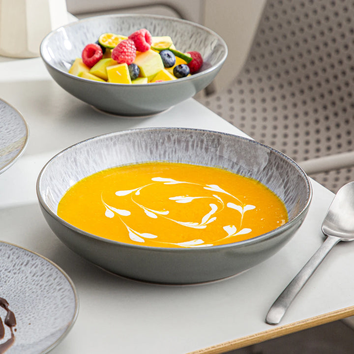 VANCASSO KARST 16/32/48 Piece Embossed Stoneware Tableware Set with Dinner/Dessert Plate/Soup Bowl/Mug Service for 4/8/12 Person
