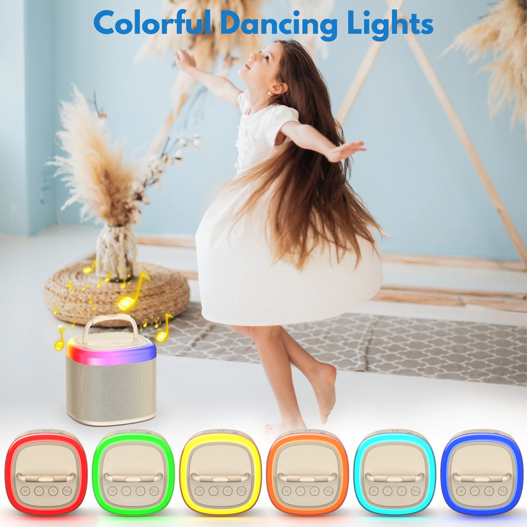 Portable Bluetooth Speaker, Wireless Mini Speaker with 2 Microphone, 5 Mode Voice Effect, LED Party Light