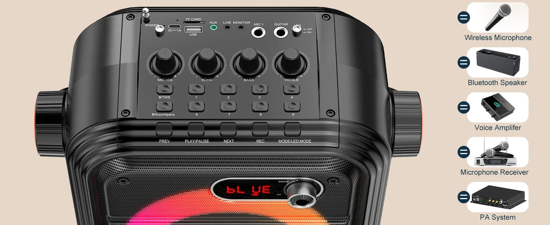FanFun Bluetooth Speaker, Portable Wireless Speaker with FM Radio, Karaoke Machine with 2 Microphone, Home Karaoke System