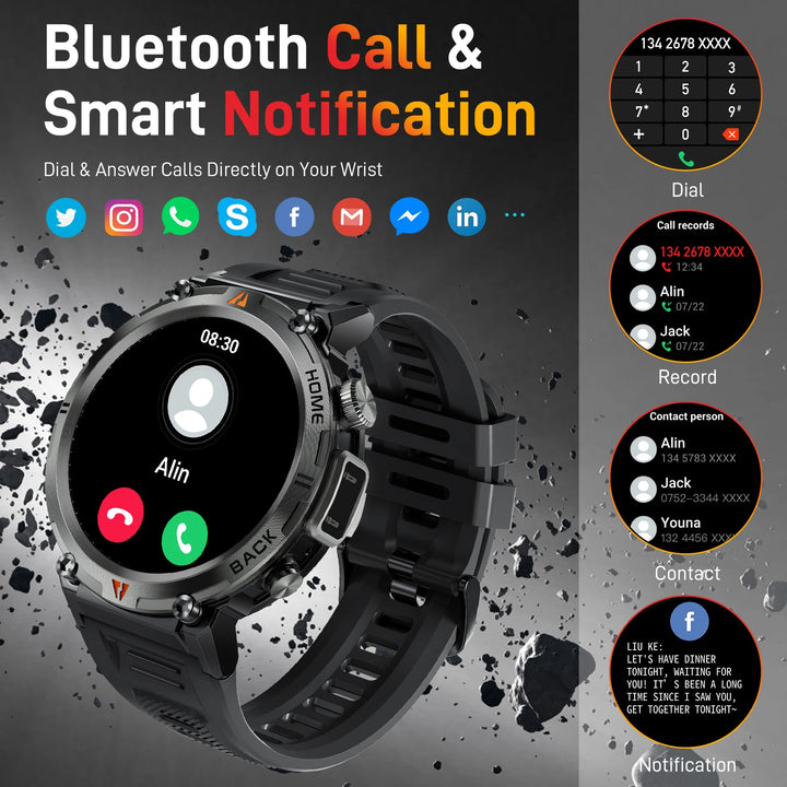 LaNikar KE3 Black Bluetooth Call Smart Watch Men Full Touch Screen Health Monitor With Flashlight Men SmartWatch