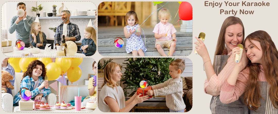 Wireless Microphones & Speaker System with Built-in Mic, LED Lighting Effects, USB-C Fast Charging, Camping, Valentine's Gifts